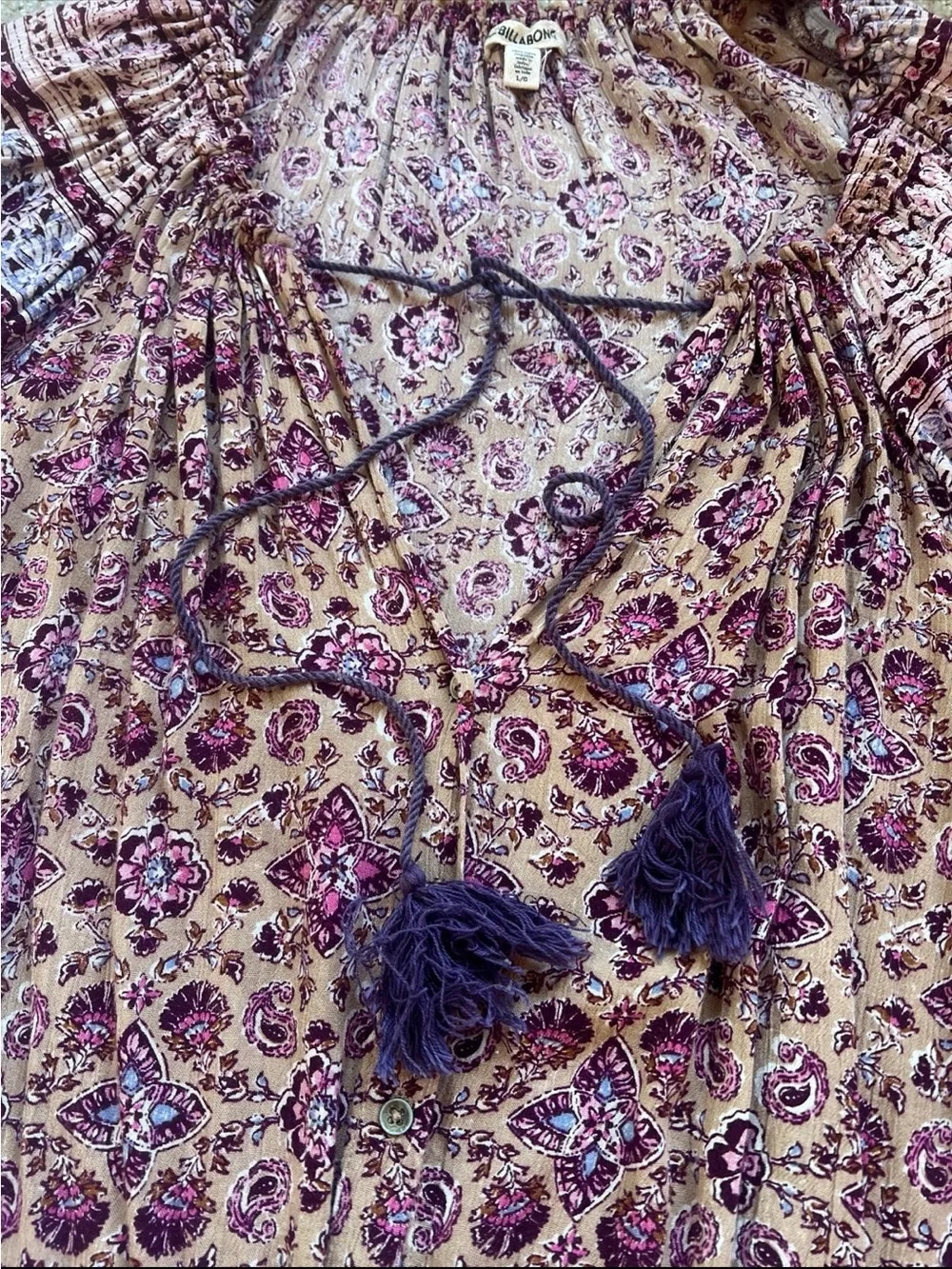 Billabong Lavender and Pink Floral Peasant Blouse